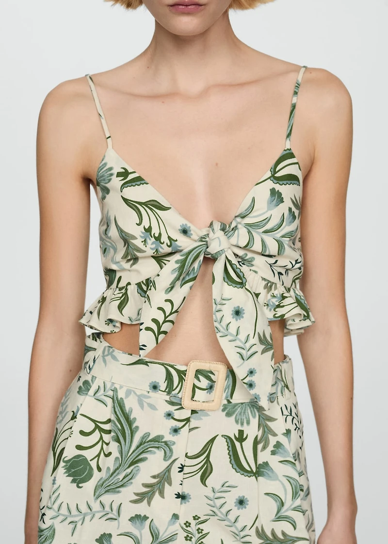 Printed crop top with bow