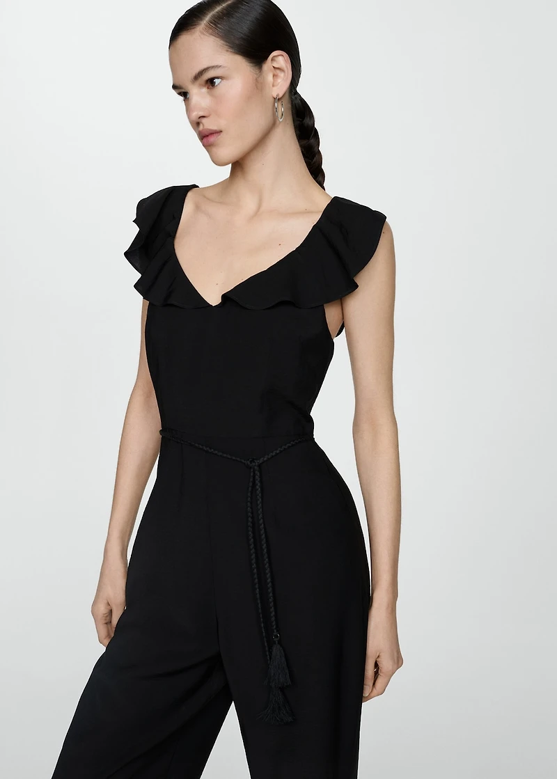 Long jumpsuit with tassel belt