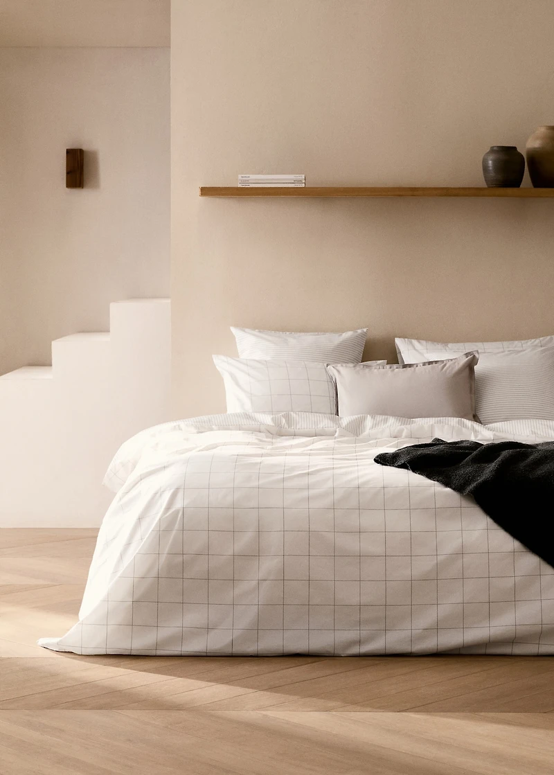 Cotton percale reversible striped duvet cover for / cm bed