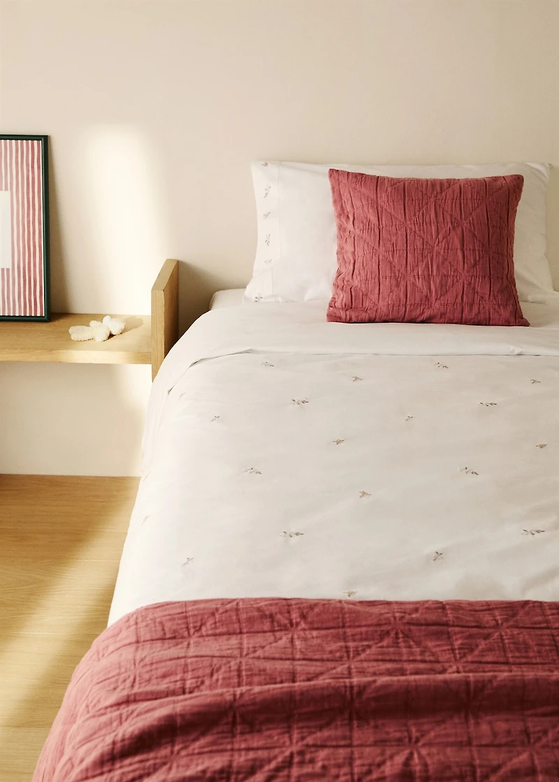 Cotton percale embroidered-flower children's duvet cover for 90 cm bed