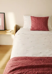 Cotton percale embroidered-flower children's duvet cover for 90 cm bed