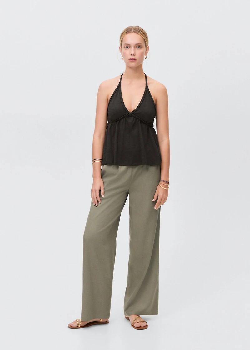 Straight linen-blend pants