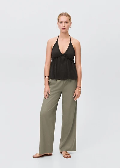 Straight linen-blend pants