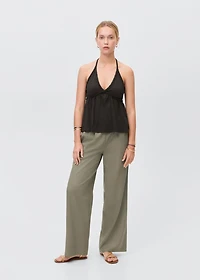 Straight linen-blend pants