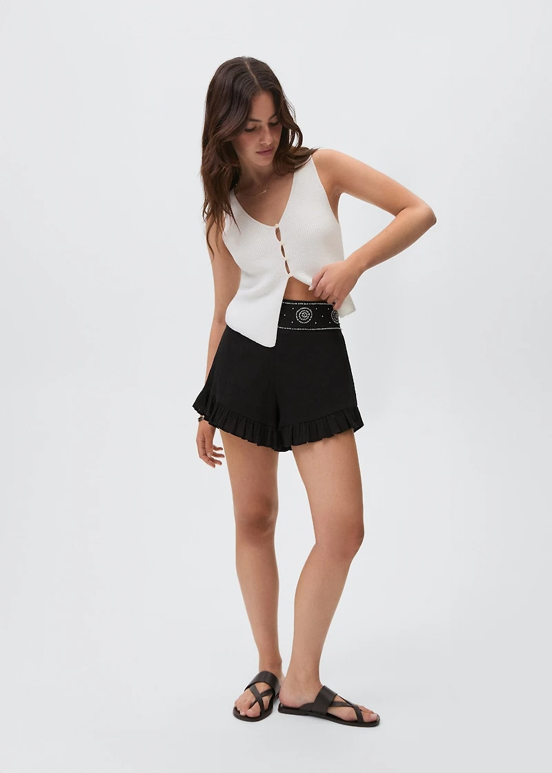 Beaded embroidered shorts