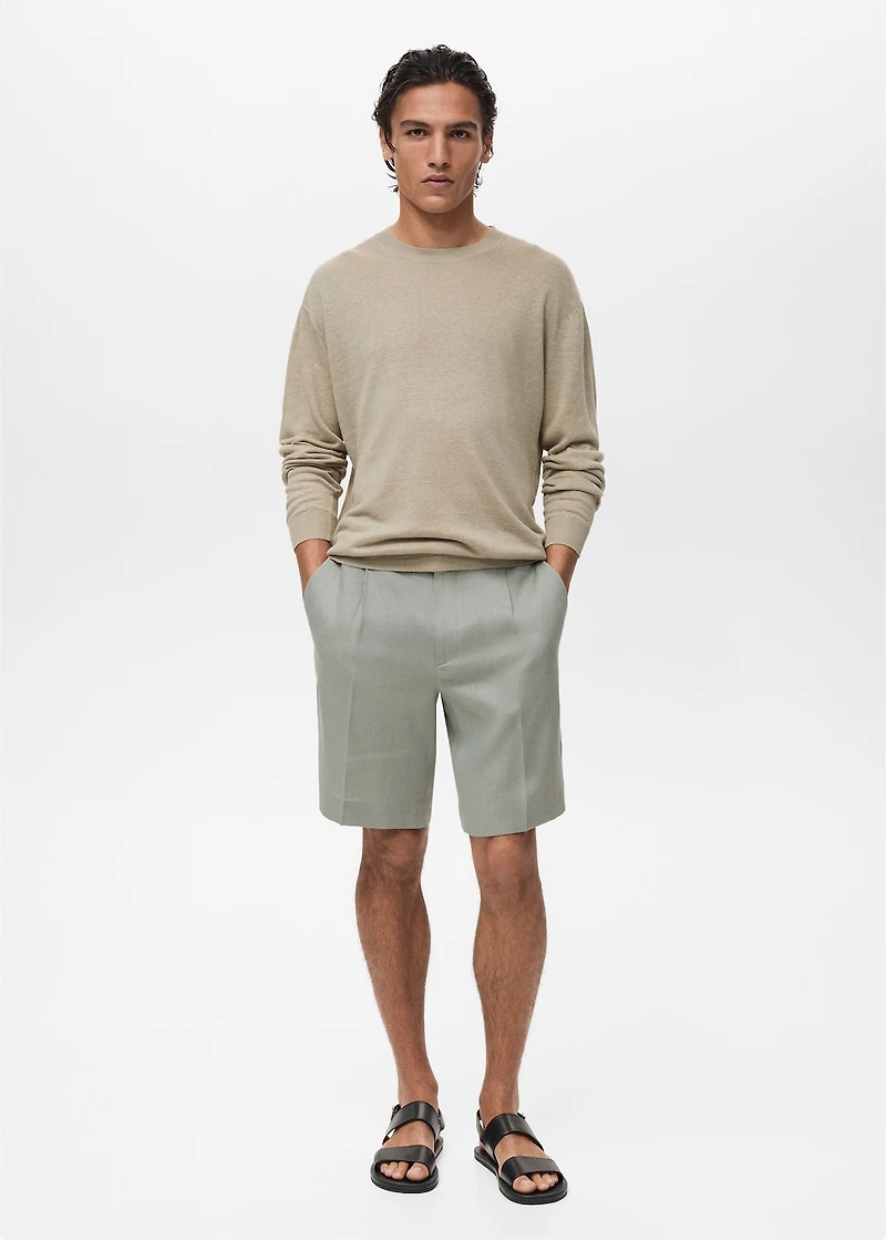 100% linen bermuda shorts with pleats
