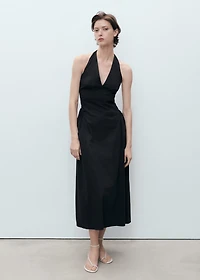 Halter neck cotton midi-dress