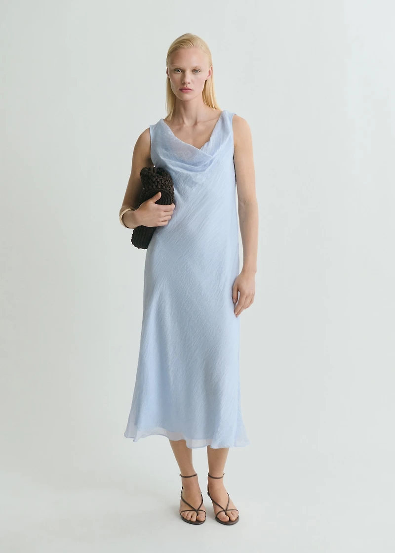 Midi-dress with draped neckline