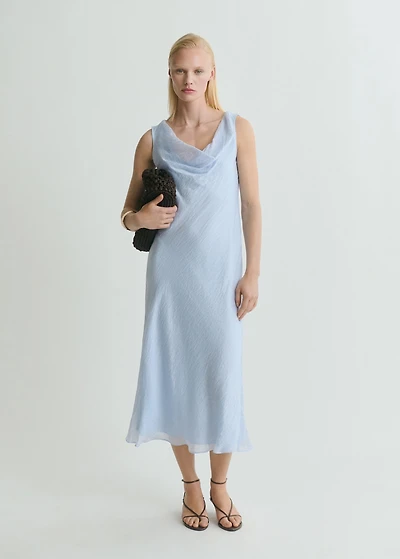 Midi-dress with draped neckline
