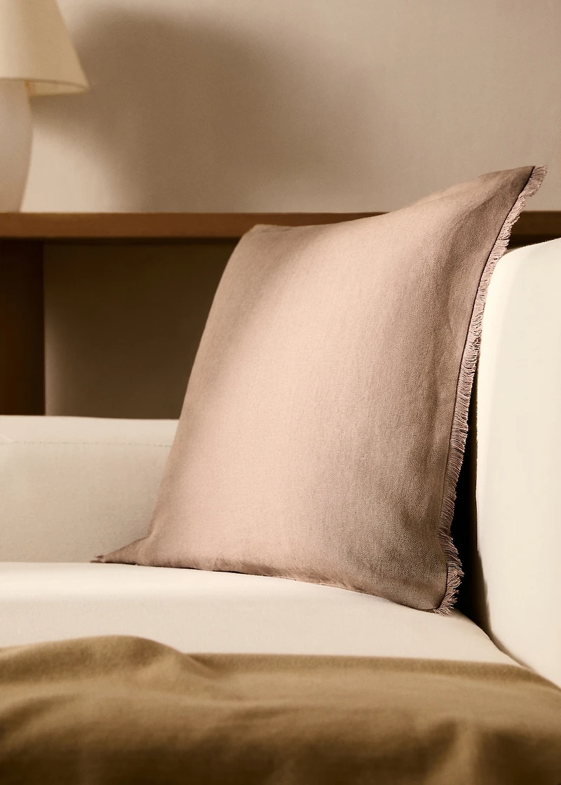 Linen cushion cover with fringes 50x50 cm