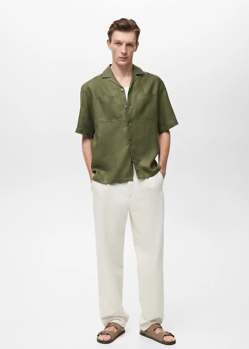 100% linen bowling-collar shirt