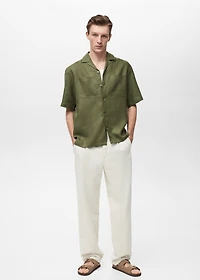 100% linen bowling-collar shirt