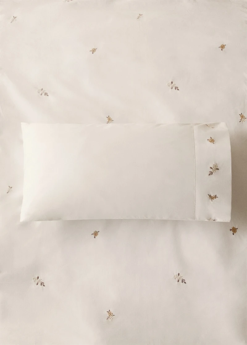 Cotton percale embroidered-flower children's pillowcase 30x50 cm