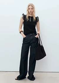 Cotton top with lace neckline