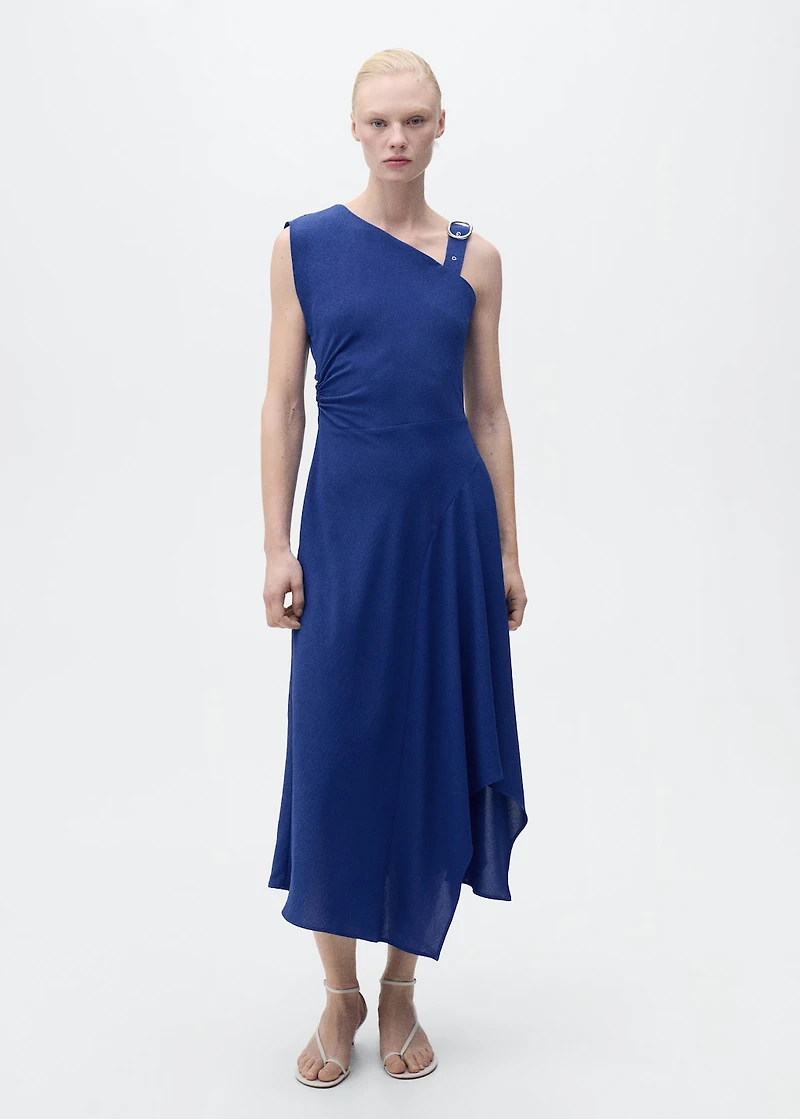 Asymmetrical dress with strap and buckle