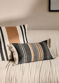 Linen cushion cover with stripes and fringes 30x50 cm