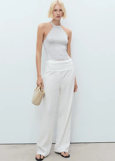 Halter-neck lurex knitted top