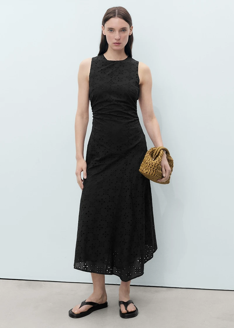 Midi dress with eyelet embroidery motifs
