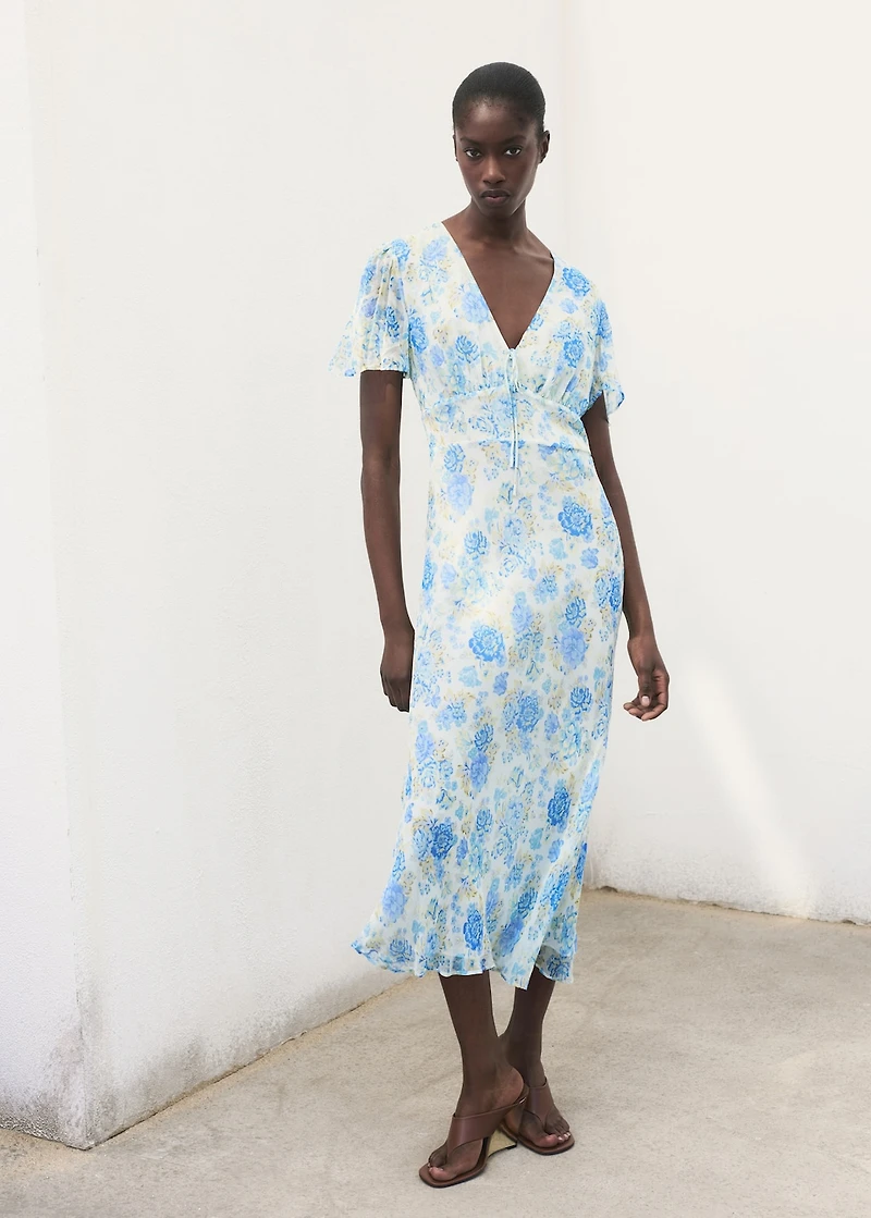 Short-sleeved floral midi dress