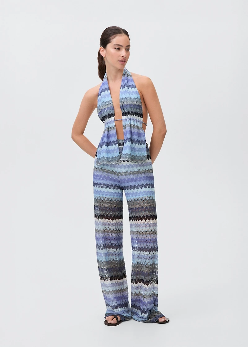 Zig-zag knitted top with lace pattern