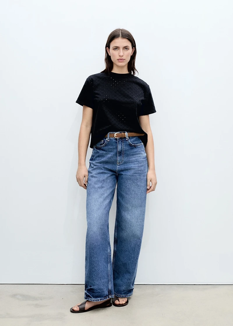 Embroidered t-shirt with lace accents