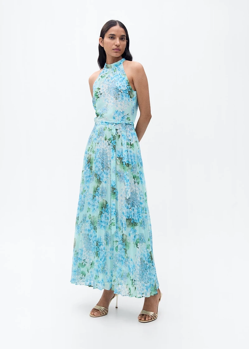 Floral-print pleated dress