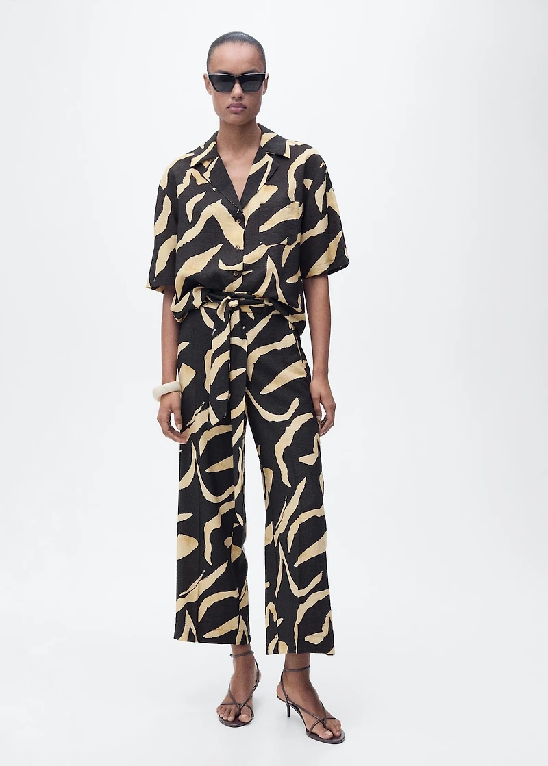 Printed straight-fit pants with belt