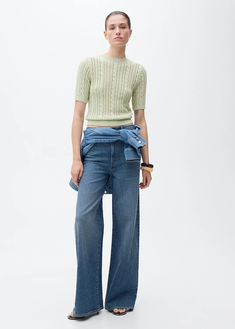 Short-sleeved cable-knit sweater