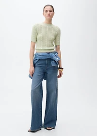 Short-sleeved cable-knit sweater