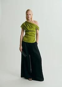 Satin blouse with asymmetrical neck