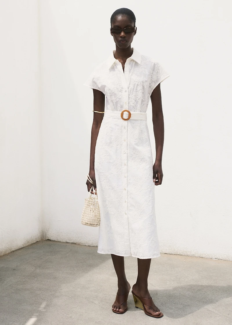 Embroidered shirt dress with belt