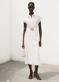 Embroidered shirt dress with belt