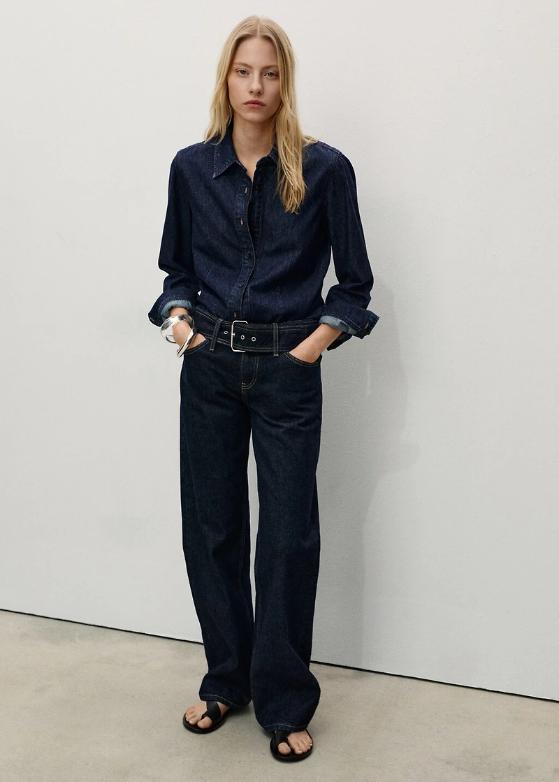 Low-rise straight jeans with belt