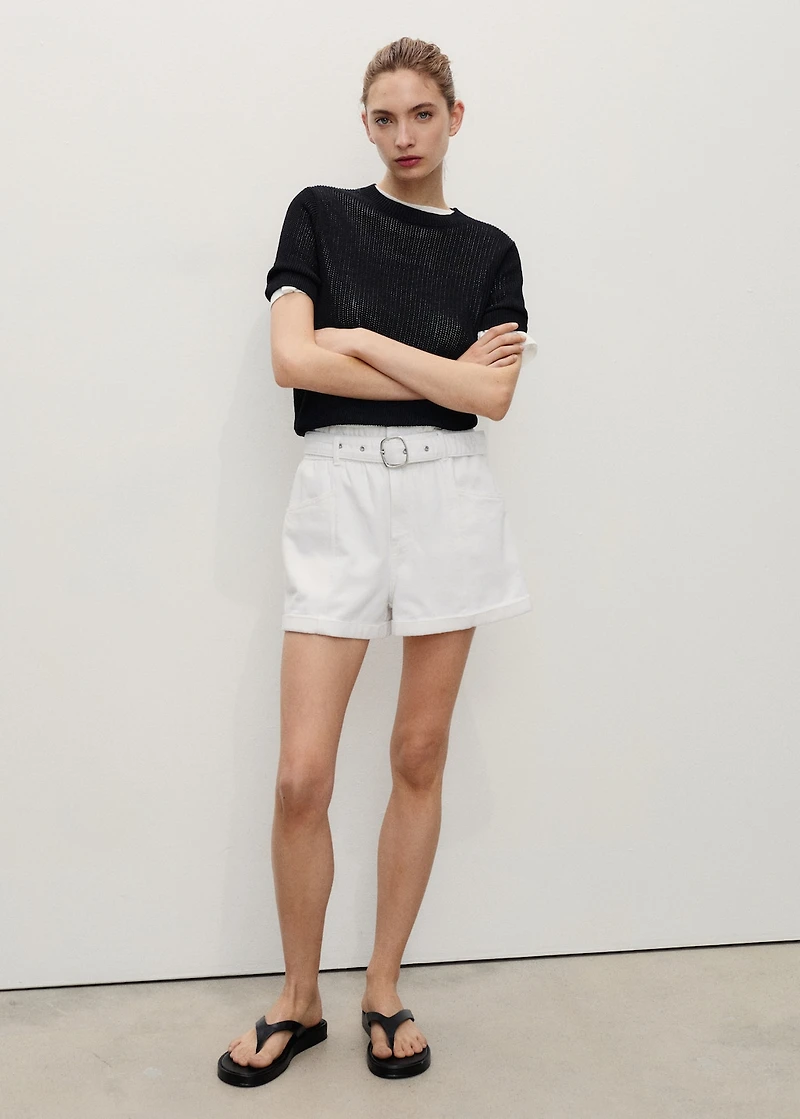 Paperbag shorts with rolled hem and belt
