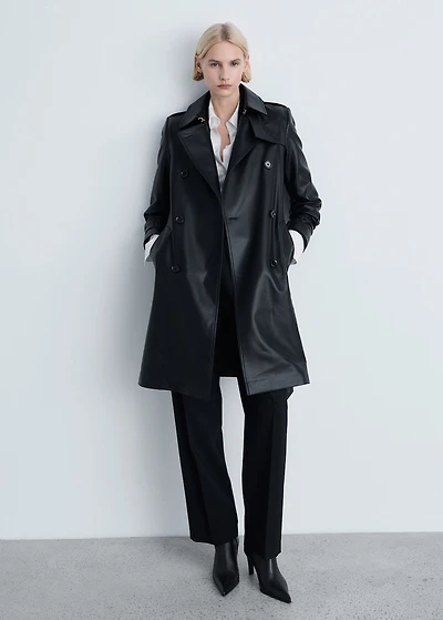 Faux-leather trench coat