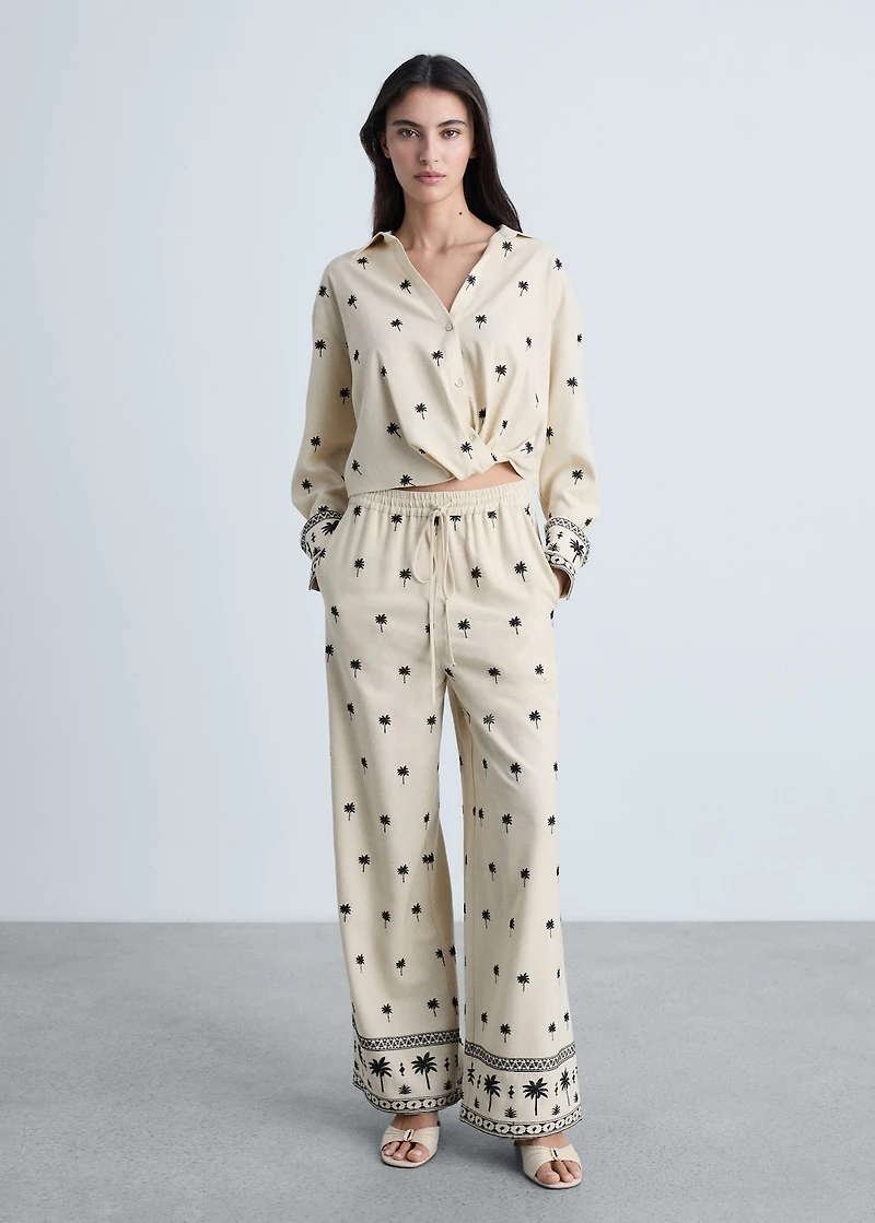 Embroidered straight-fit pants