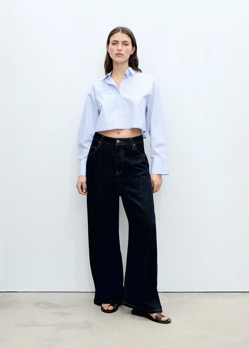 Striped cropped shirt with stitching detail