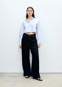 Striped cropped shirt with stitching detail