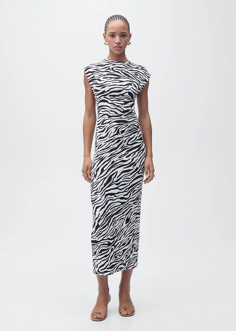 Zebra-print fitted midi-dress