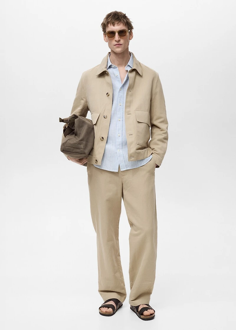 Linen-blend regular-fit pants