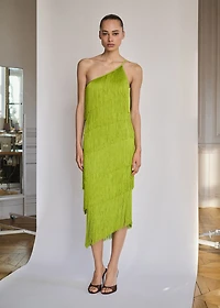 Asymmetrical fringed midi-dress