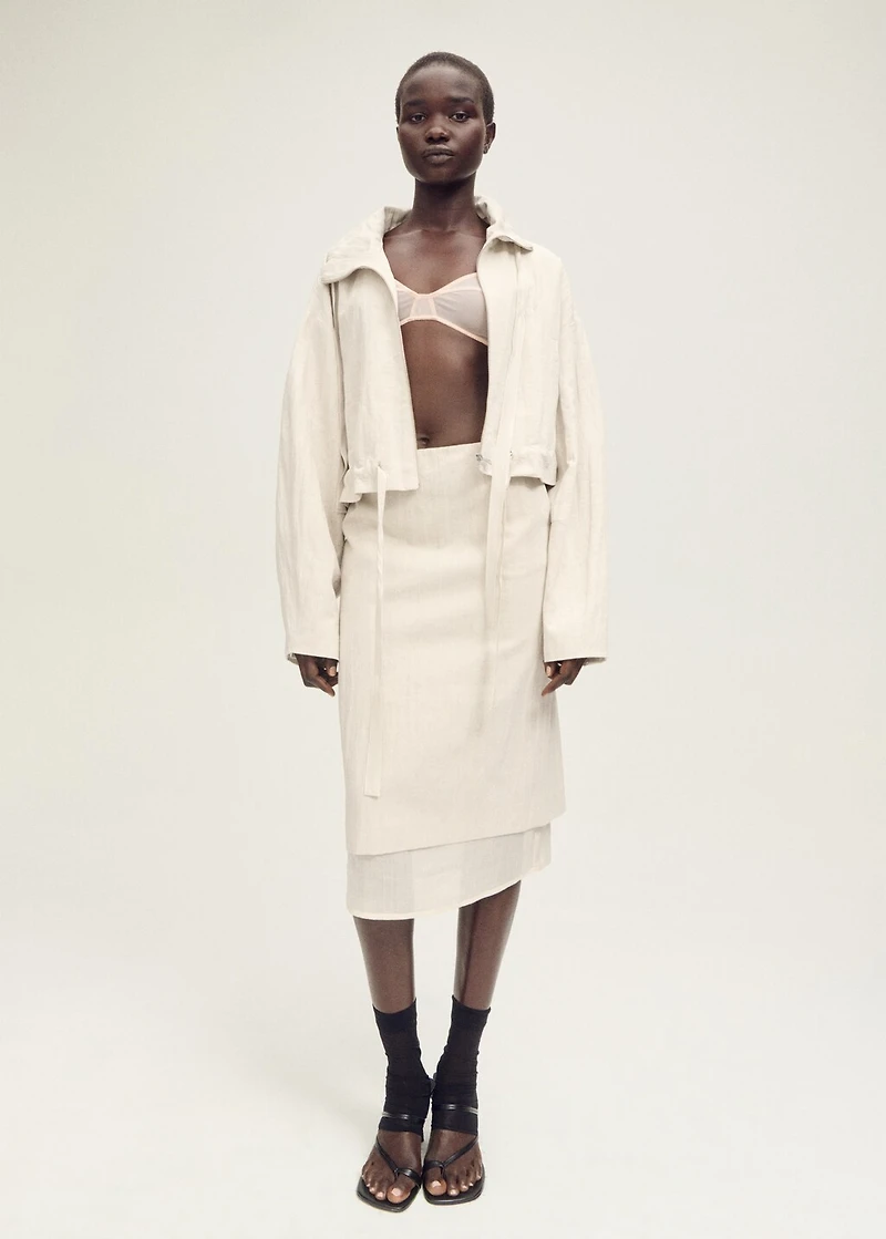 Combined linen-blend midi-skirt