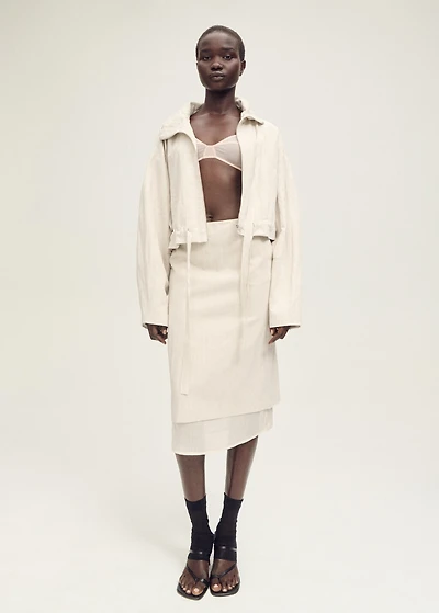 Combined linen-blend midi-skirt