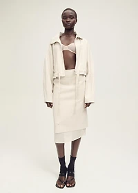 Combined linen-blend midi-skirt