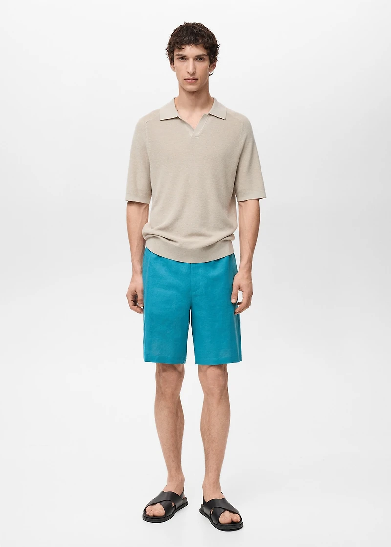 Linen-blend bermuda shorts with drawstring