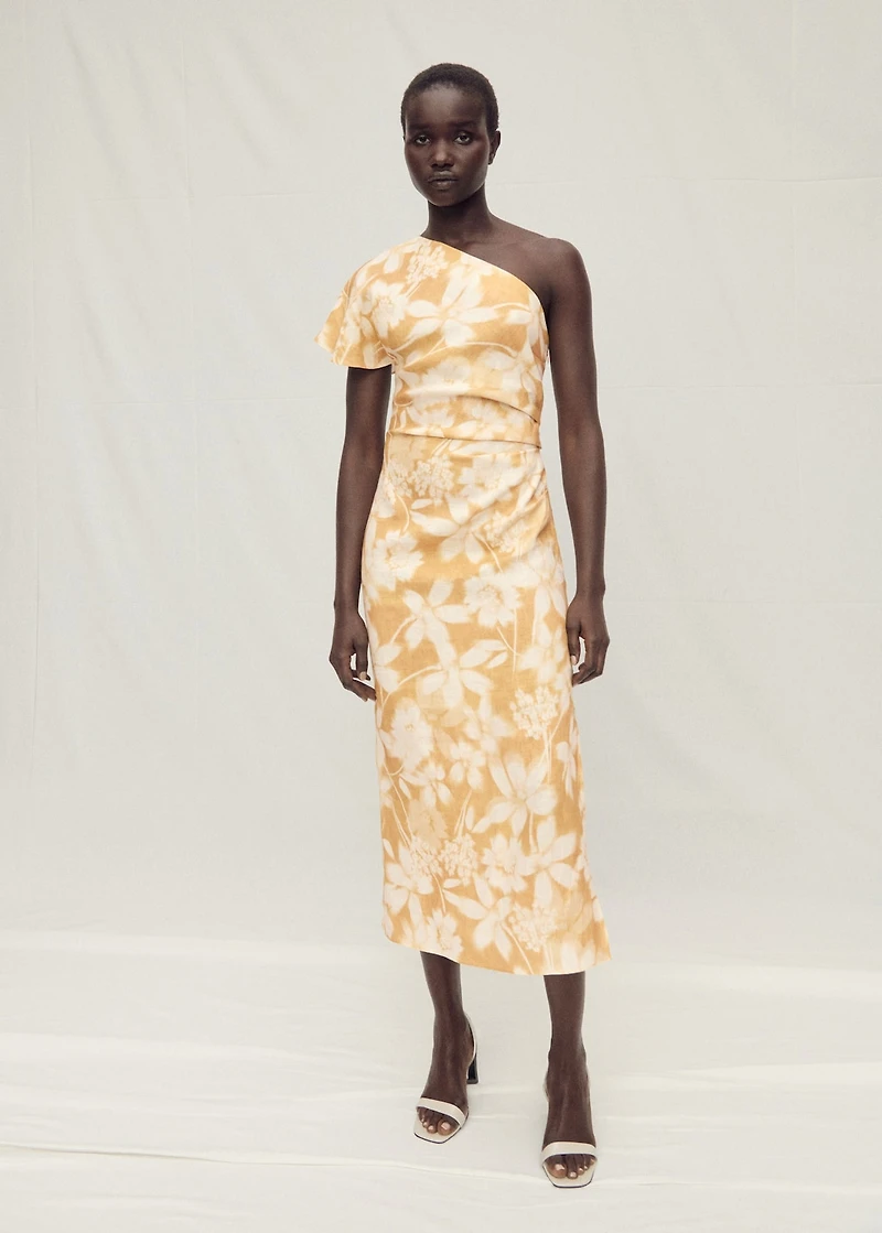 Asymmetrical floral linen dress