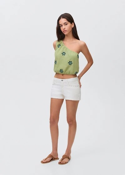Asymmetrical embroidered top