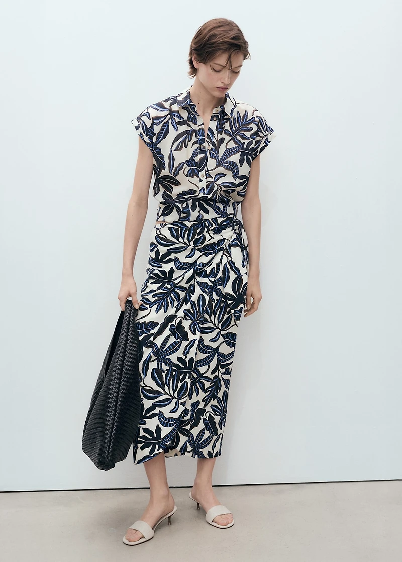 Printed cotton shirt with short sleeves