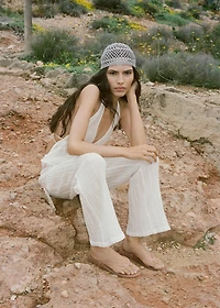 Fluid ramie pants with bow