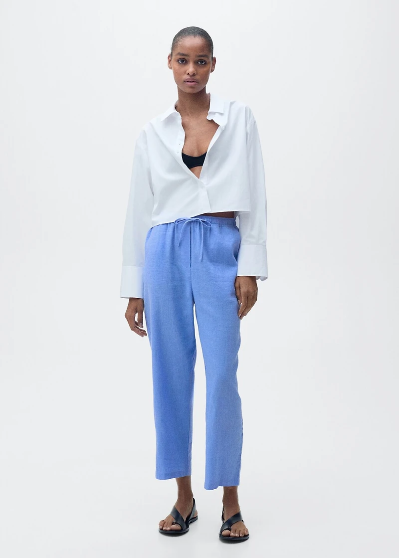 Straight linen-blend pants